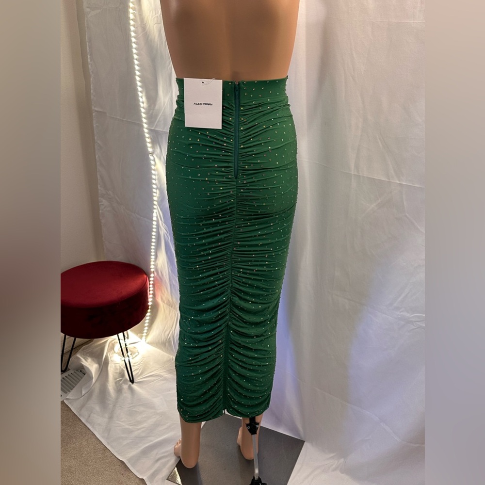 New NWT Alex Perry Ruched Crystal Skirt in Emerald embellished ruched bodycon - Picture 10 of 15